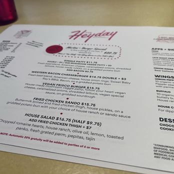 The Heyday - Menu. - Burgers Near Me - Palm Springs, California The Heyday - Menu. - Burgers Near Me - Palm Springs, California
