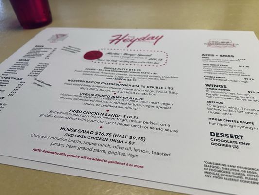 Menu photo 1 The Heyday Palm Springs, CA Menu photo 1 The Heyday Palm Springs, CA