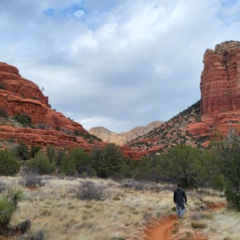 Bell Rock - My husband & our dog on a hiking trail - Hiking Near Me - Sedona, Arizona