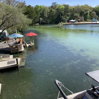 Upper Deck - Weeki Watchee River.  Manatee viewing Down the left side. - Sports Bars Near Me - Weeki Wachee, Florida