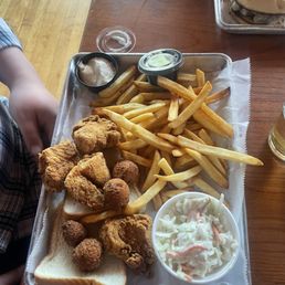 Cod with fries and hush puppies