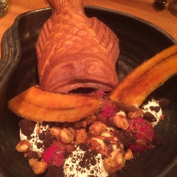 Ruka - The only thing I didn't like on the menu was this waffle fish dessert. Looked like a vomiting fish. Tasted a bit better than vomit though. - Sushi Bars Near Me - Boston, Massachusetts