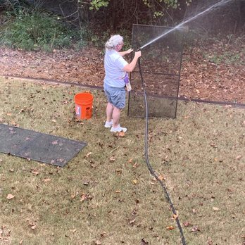 Mills Enterprises - Pat, scrubbing, rinsing, and drying all of our screens. - Window Washing Near Me Mills Enterprises - Pat, scrubbing, rinsing, and drying all of our screens. - Window Washing Near Me
