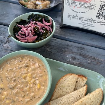 Peekytoe Provisions - Monkfish nuggets, local seaweed salad and smoked fish chowder with challah - Seafood Near Me - Bar Harbor, Maine Peekytoe Provisions - Monkfish nuggets, local seaweed salad and smoked fish chowder with challah - Seafood Near Me - Bar Harbor, Maine