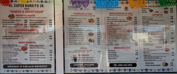 Menu photo 8 El Super Burrito Jr Temple City, CA