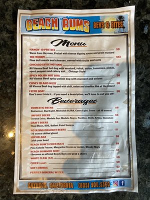 Menu photo 1 Beach Bums - Cayucos Cayucos, CA