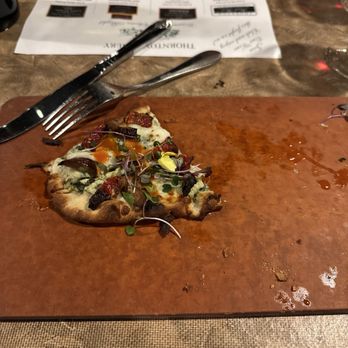 Thornton Winery - Almost gone spinach artichoke pizza DELICIOUS - Wineries Near Me - Temecula, California