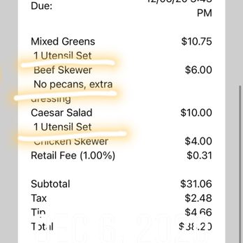 Postino 9CO - Order showing no pecans and request for utensils - Wine Bars Near Me - Denver, Colorado