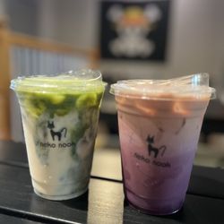 Neko Nook - Matcha (soy milk) & Ube Latte
