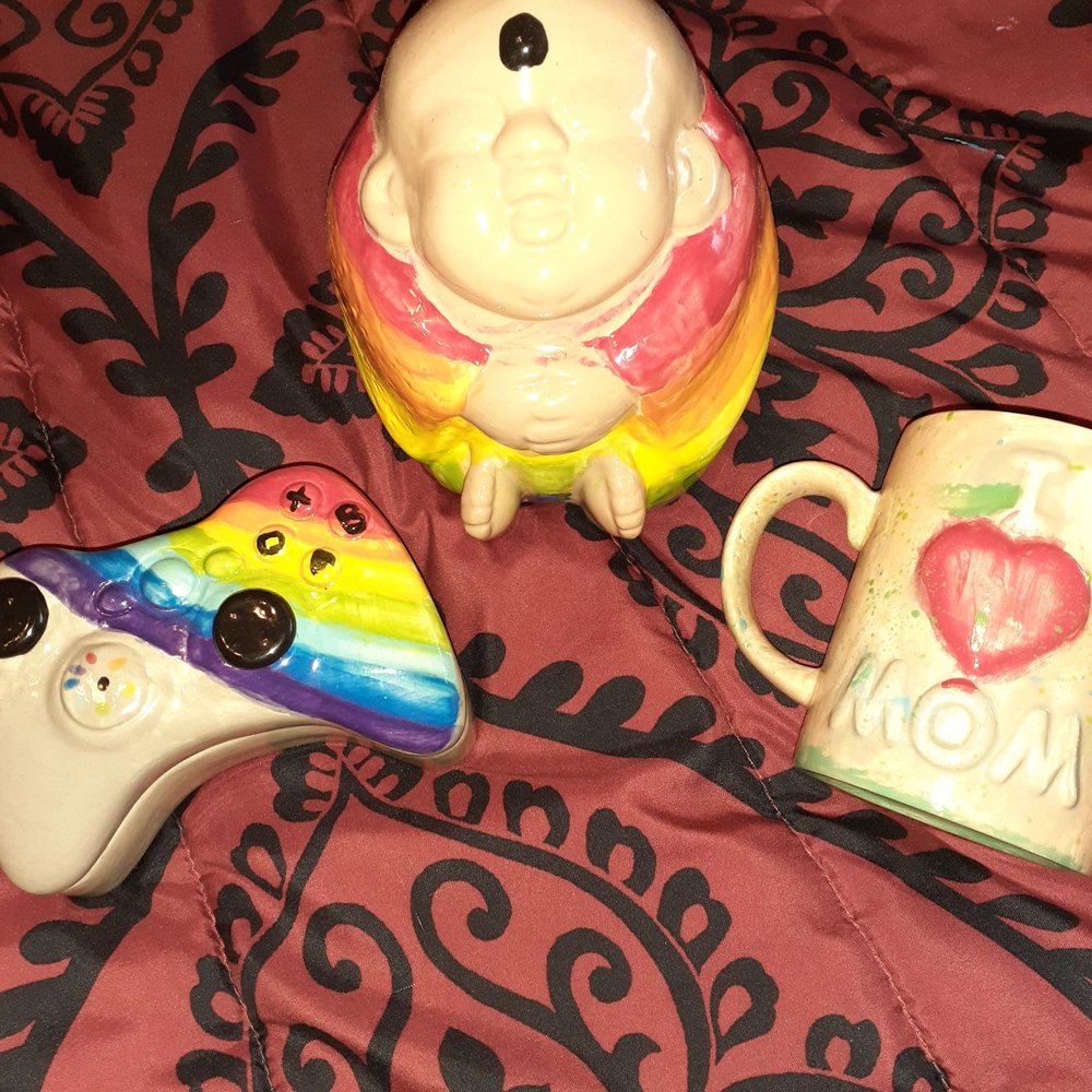Coffee mug, Buddah piggybank, & Gamer keepsake box Coffee mug, Buddah piggybank, & Gamer keepsake box