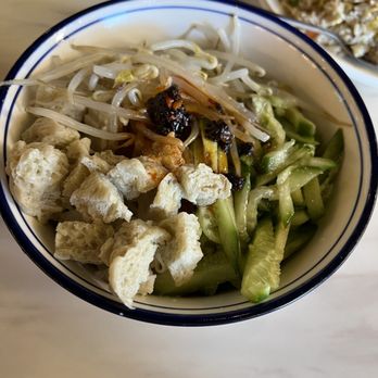 Changan Kitchen - Traditional "Liang Pi" Cold Noodles ($8.79). The noodles are hidden underneath bean sprouts, gluten, and cucumbers. - Chinese Near Me - Ontario, California