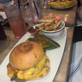 Southern Table Kitchen & Bar - Bulleit Burger: prime beef blend, bulleit bourbon glaze, aged cheddar, spicy aioli, grilled bacon, caramelized onions, fries - Southern Near Me - Pleasantville, New York Southern Table Kitchen & Bar - Bulleit Burger: prime beef blend, bulleit bourbon glaze, aged cheddar, spicy aioli, grilled bacon, caramelized onions, fries - Southern Near Me - Pleasantville, New York