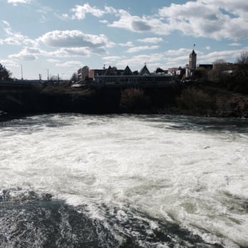 Anthony's at Spokane Falls - A view of the restaurant from above the falls. - Seafood Near Me - Spokane, Washington