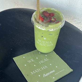 Buena Matcha - iced strawberry matcha with oat milk - Tea Rooms Near Me - Palm Desert, California