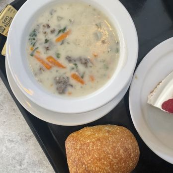 Cafe Latte - Delicious, creamy sweet sausage  soup & a sourdough roll - Comfort Food Near Me - Saint Paul, Minnesota