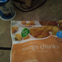 Frozen Mango Chunks $4.  Check the green "food club" logo.  These tend to be cheaper than brand names at Robert Fresh.