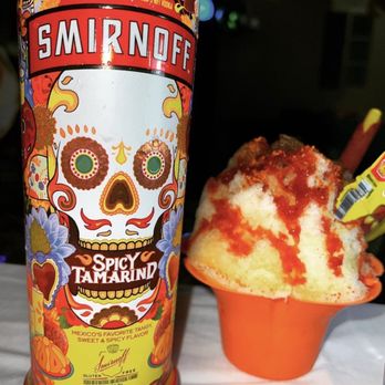 ShavedbyLALO - Pineapple + Mango with Chamoy & Tajin  And a shot of Smirnoff spicy tamarindo - Shaved Ice Near Me