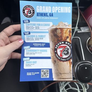 7 Brew Coffee - Grand opening flyer - Coffee & Tea Near Me - Athens, Georgia
