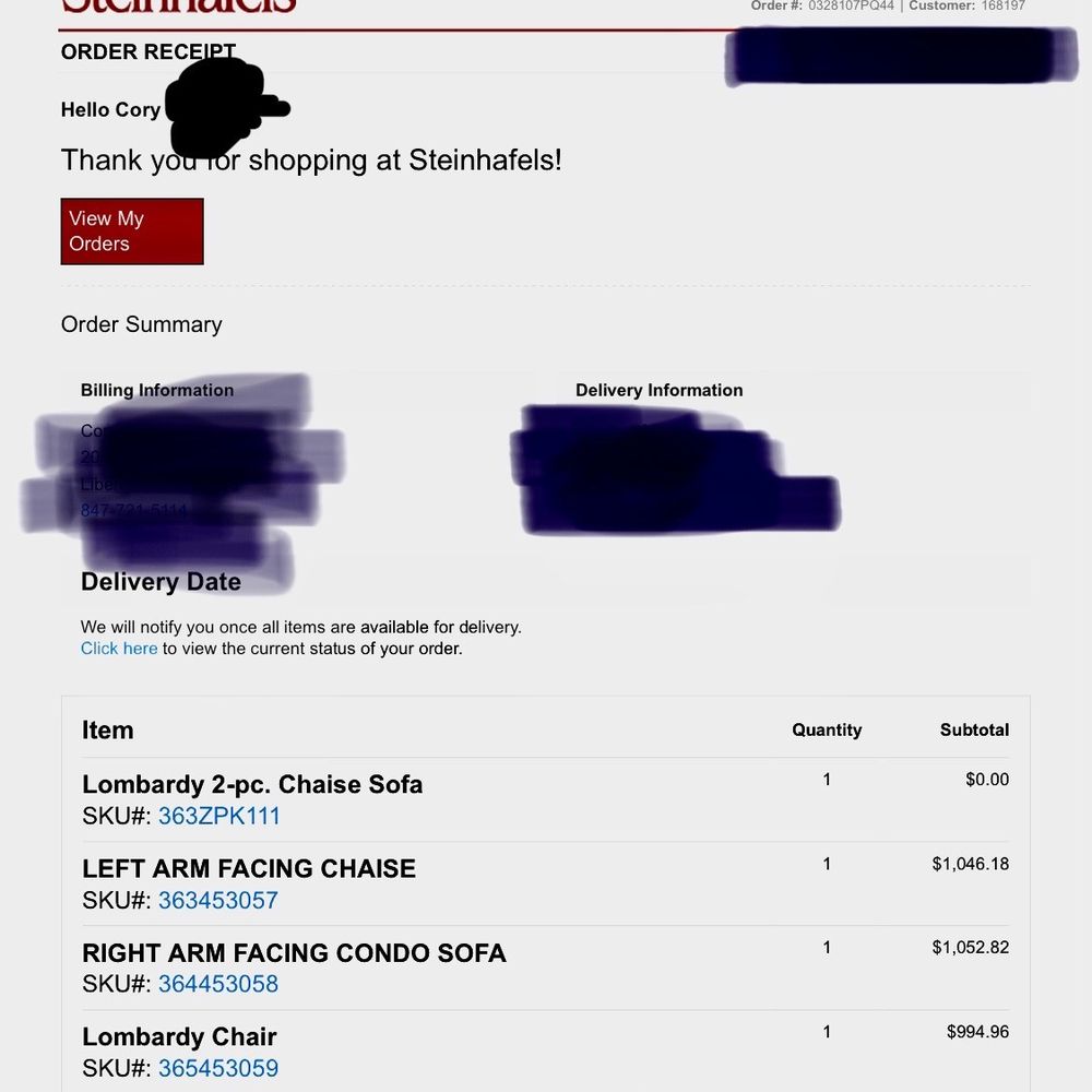Receipt for purchase made online as promised thanks to smug Mary. You all won't have jobs if your online prices are the same.