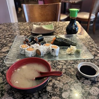 Fins Sushi and Grill - Salmon combo dinner with miso soup. - Japanese Near Me - Boston, Massachusetts Fins Sushi and Grill - Salmon combo dinner with miso soup. - Japanese Near Me - Boston, Massachusetts