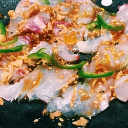 Mimasu - Snapper, jalapeño, salmon roe, crispy friend onion and yuzu dressing.