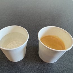 Dine in service in paper cups, a little strange but the product was great. Dine in service in paper cups, a little strange but the product was great.