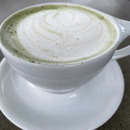 Macha tea with honey and almond milk Macha tea with honey and almond milk