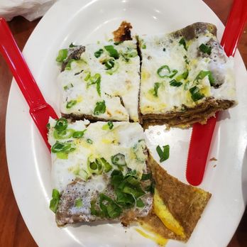 J & H Buns House - Brown is hoisin-like. Crepe like with egg and scallion on top. - Chinese Near Me - Monterey Park, California J & H Buns House - Brown is hoisin-like. Crepe like with egg and scallion on top. - Chinese Near Me - Monterey Park, California
