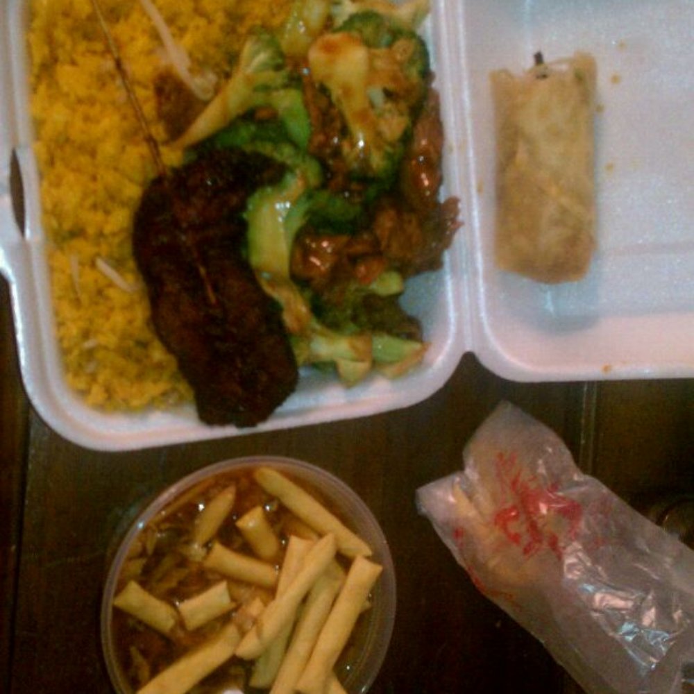 Beef and broccoli, spring roll, hot and sour soup, AND terayaki....for $8.75!!!!! So cheap!! Beef and broccoli, spring roll, hot and sour soup, AND terayaki....for $8.75!!!!! So cheap!!