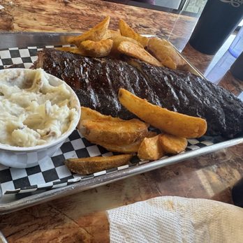 Cracker Jacks Barbecue - Full Rack of Baby Back Ribs, garlic Mash Potatoes, Wedge Fries, Cornbread. - Barbeque Near Me - Lancaster, California