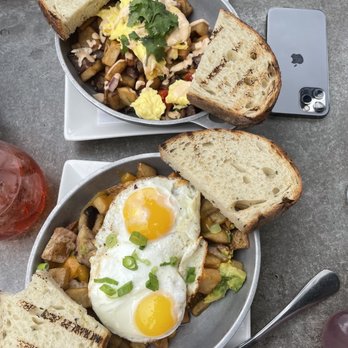Toasted Gastrobrunch - Smoked Brisket Hash (top) and ABC Hash (bottom) - Breakfast & Brunch Near Me - Oceanside, California