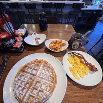 Another Broken Egg Cafe - Waffle, scrambled eggs, bacon, potatoes, and coffee! - Breakfast & Brunch Near Me - Austin, Texas Another Broken Egg Cafe - Waffle, scrambled eggs, bacon, potatoes, and coffee! - Breakfast & Brunch Near Me - Austin, Texas