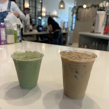 Scout Coffee Company - Brown sugar rosemary latte & regular iced matcha - Coffee Roasteries Near Me - Morro Bay, California