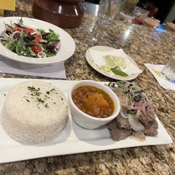 Mofongo - Steak with onions, rice, beans and house salad - Puerto Rican Near Me - Miami, Florida