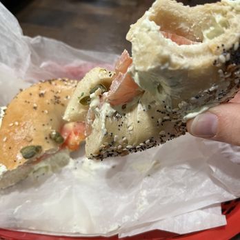 Bagel Station - Everything Bagel with scallion cream cheese tomato and capers - Bagels Near Me - Winston Salem, North Carolina Bagel Station - Everything Bagel with scallion cream cheese tomato and capers - Bagels Near Me - Winston Salem, North Carolina