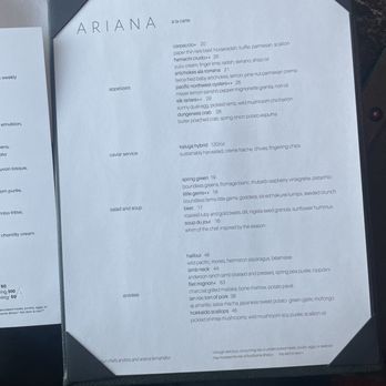 Ariana Restaurant - main menu - French Near Me - Bend, Oregon
