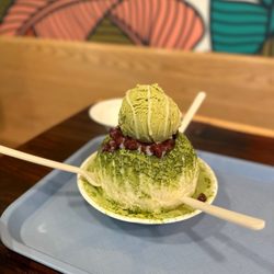 Kailani Shave Ice & Ramen - Matcha green tea with coconut shaved ice with red bean
