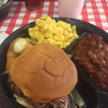 High Cotton BBQ - Pulled pork sandwich, baked beans, Mac and hush puppies - Barbeque Near Me - Kitty Hawk, North Carolina High Cotton BBQ - Pulled pork sandwich, baked beans, Mac and hush puppies - Barbeque Near Me - Kitty Hawk, North Carolina