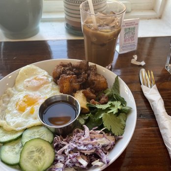 The Breakfast Den - TBD Breakfast Rice Bowl with Crispy Pork Belly Vietnamese Ice Coffee - Breakfast & Brunch Near Me - Philadelphia, Pennsylvania The Breakfast Den - TBD Breakfast Rice Bowl with Crispy Pork Belly Vietnamese Ice Coffee - Breakfast & Brunch Near Me - Philadelphia, Pennsylvania