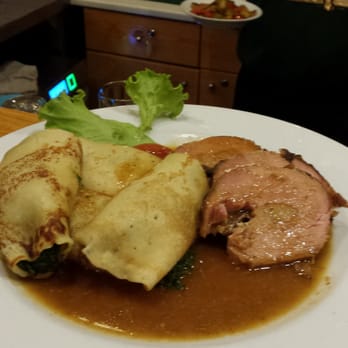 Pivovarský klub - Pork marinated in dark beer with spinach crepe - Pubs Near Me - Prague, Puerto Rico Pivovarský klub - Pork marinated in dark beer with spinach crepe - Pubs Near Me - Prague, Puerto Rico