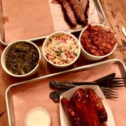 Smoked Dry Rub Brisket, Spicy Collard Greens, Roasted Corn, Baked Beans, Smoked BBQ Wings, Ranch/Pepper Dressing