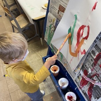 Discovery Parent-Child Pre-School - Painting is available every week, accompanied by a new art project to explore (see in background) - Preschools Near Me - San Jose, California