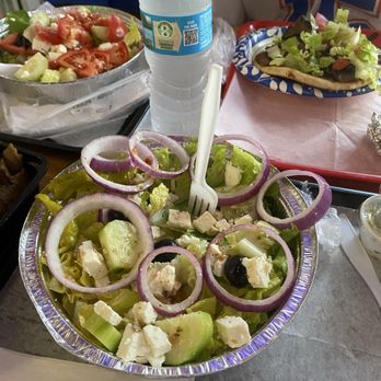 The Spot - Two Greek salads, a side of gyro meat and a gyro - Greek Near Me - Gainesville, Florida