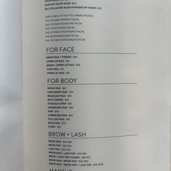 Spa menu