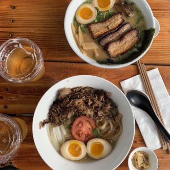 Baka Umai - Tonkatsu on top, yuzu shiyo on bottom, ginger kombucha to accompany - Noodles Near Me - Portland, Oregon Baka Umai - Tonkatsu on top, yuzu shiyo on bottom, ginger kombucha to accompany - Noodles Near Me - Portland, Oregon