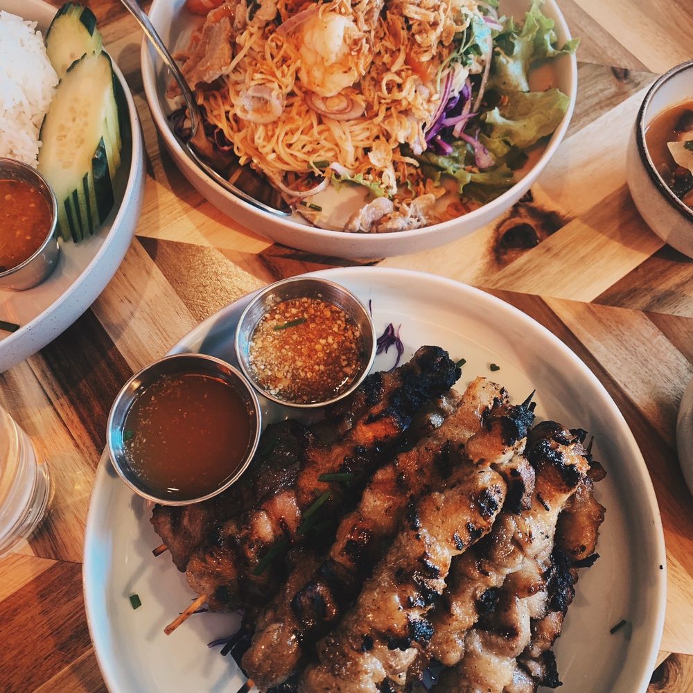 Sala Thai Tempe - I know you're hungry. I don't blame you.  ( pork skewers & yum mama noodle dish ) - Thai Near Me - Tempe, Arizona