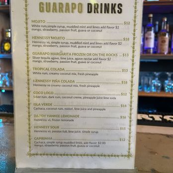 Guarapo Latin Fusion  - Drink Menu (front) - Latin American Near Me - Brooklyn, New York