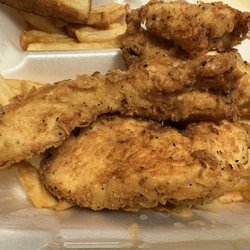 J J's Cafe - Top quality chicken strips with fries.