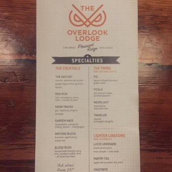 Overlook Lodge: A Rustic Watering Hole - Drink menu - Cocktail Bars Near Me - Cincinnati, Ohio Overlook Lodge: A Rustic Watering Hole - Drink menu - Cocktail Bars Near Me - Cincinnati, Ohio