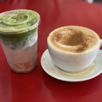 Cupanion’s Kitchen & Coffee - Strawberry matcha latte and hot latte - Breakfast & Brunch Near Me - Atlanta, Georgia